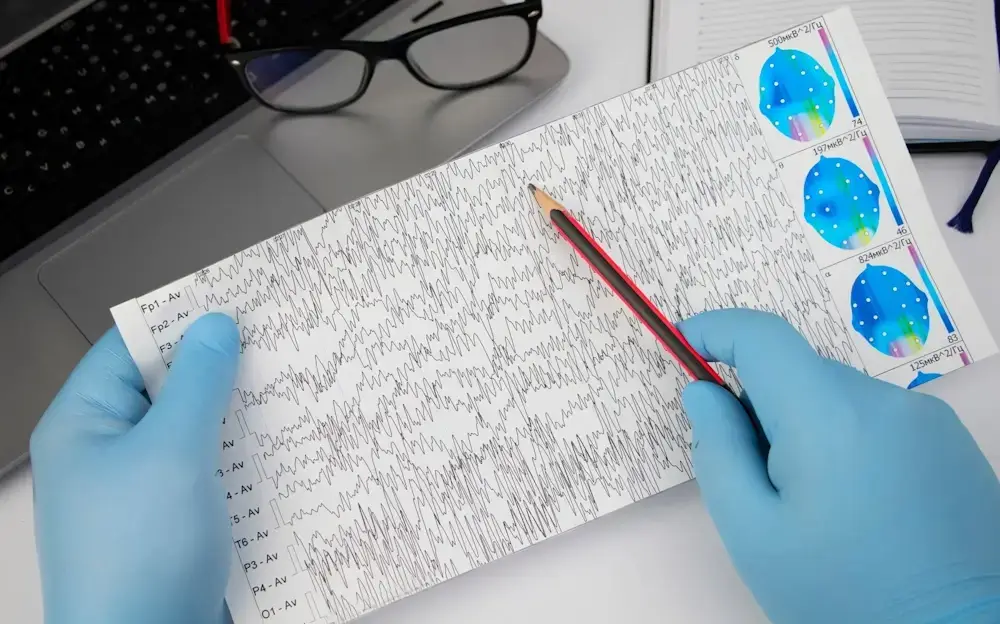 Neurológus EEG leletet értékel, görcsroham és epilepszia diagnózis illusztráció
